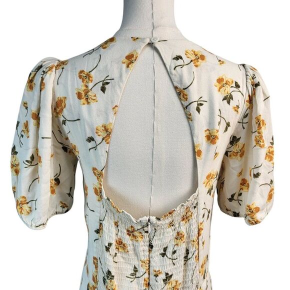 Reformation Size 10 Yellow Floral Short RTR Dress Sweetheart Neck Open Back - Picture 11 of 16